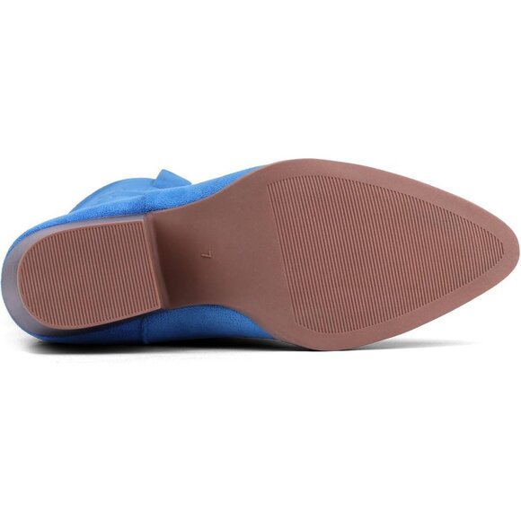 Women Light-blue Suede Mid Calf Chunky Block Heel Western Embroidered Boot - Picture 6 of 7